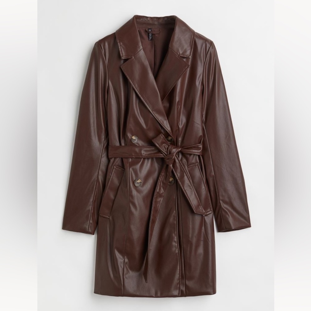 H&M Brown Faux Leather Trench Coat